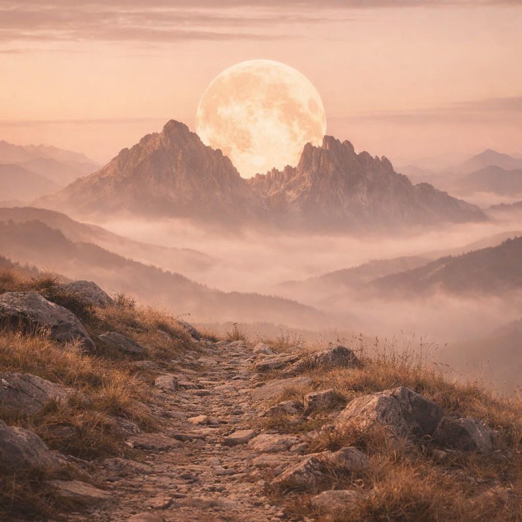 Vollmond über Bergen als Symbolbild für die Mondphasen im April 2026 und passende Edelsteine.